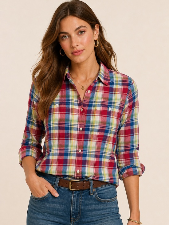 Ralph Lauren Tops - Ralph Lauren 1X Plaid Cotton Button-Up Shirt